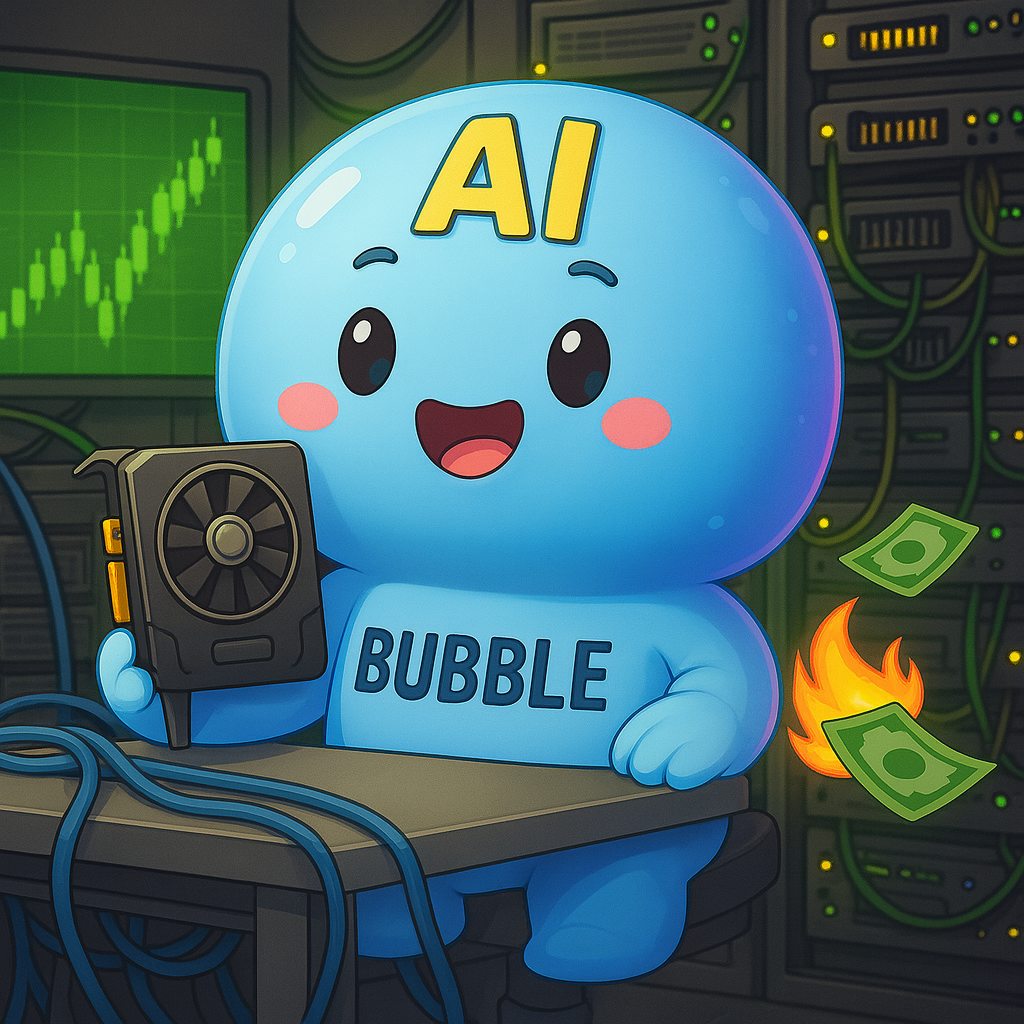 AI Bubble mascot in the lab