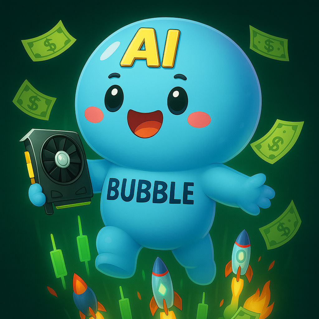 AI Bubble mascot in full pump mode